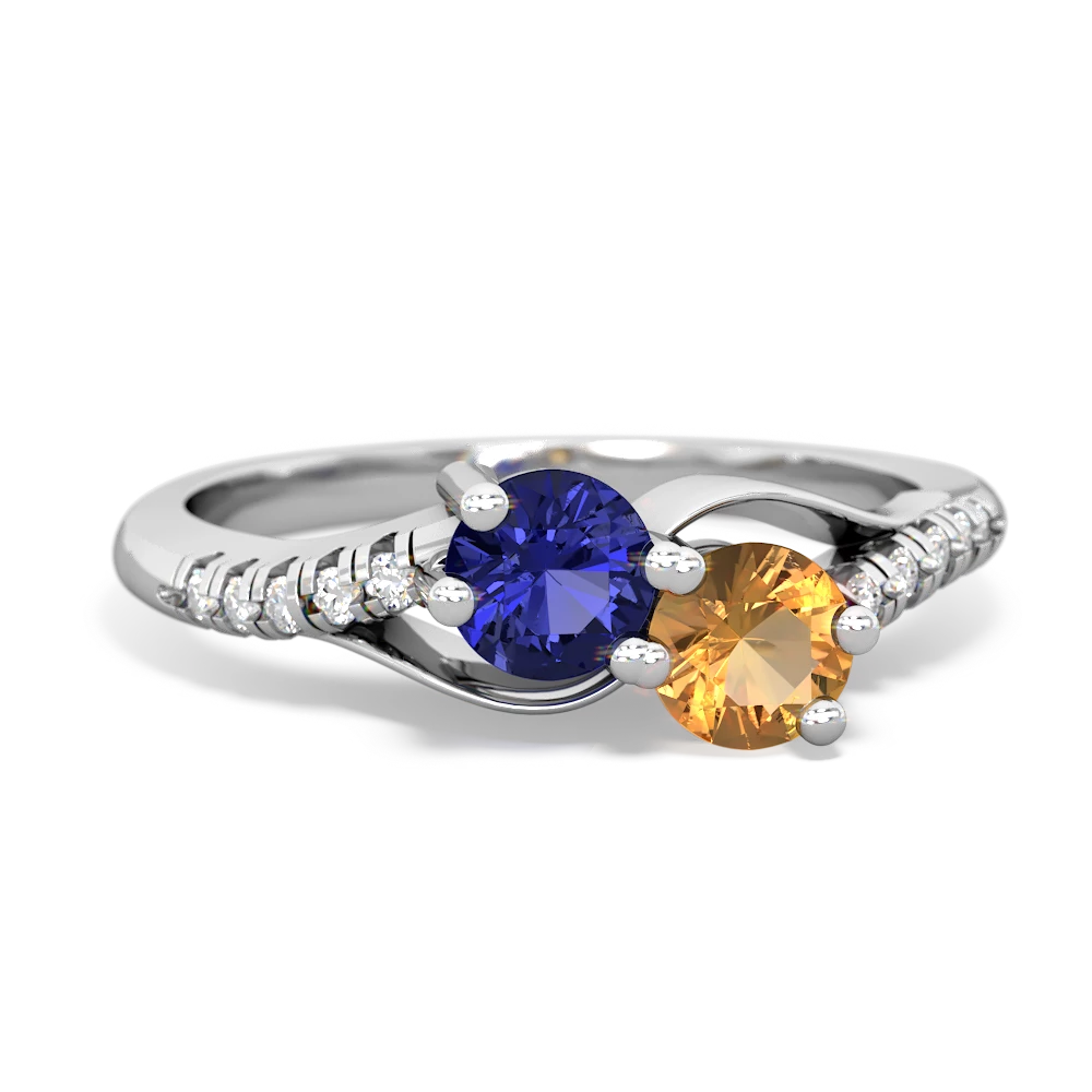 Lab Sapphire Infinity Pave Two Stone 14K White Gold ring R5285