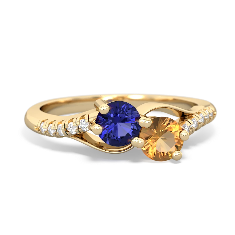 Lab Sapphire Infinity Pave Two Stone 14K Yellow Gold ring R5285