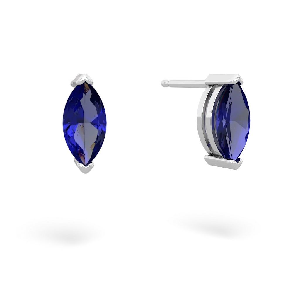 Lab Sapphire 8X4mm Marquise Stud 14K White Gold earrings E1701