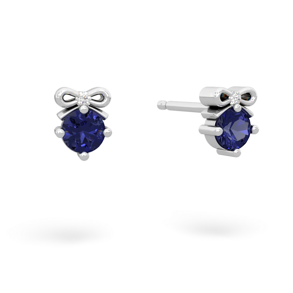 Lab Sapphire Diamond Bows 14K White Gold earrings E7002