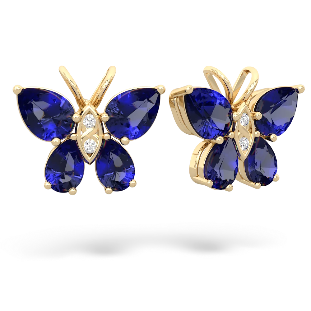 Lab Sapphire Butterfly 14K Yellow Gold earrings E2215