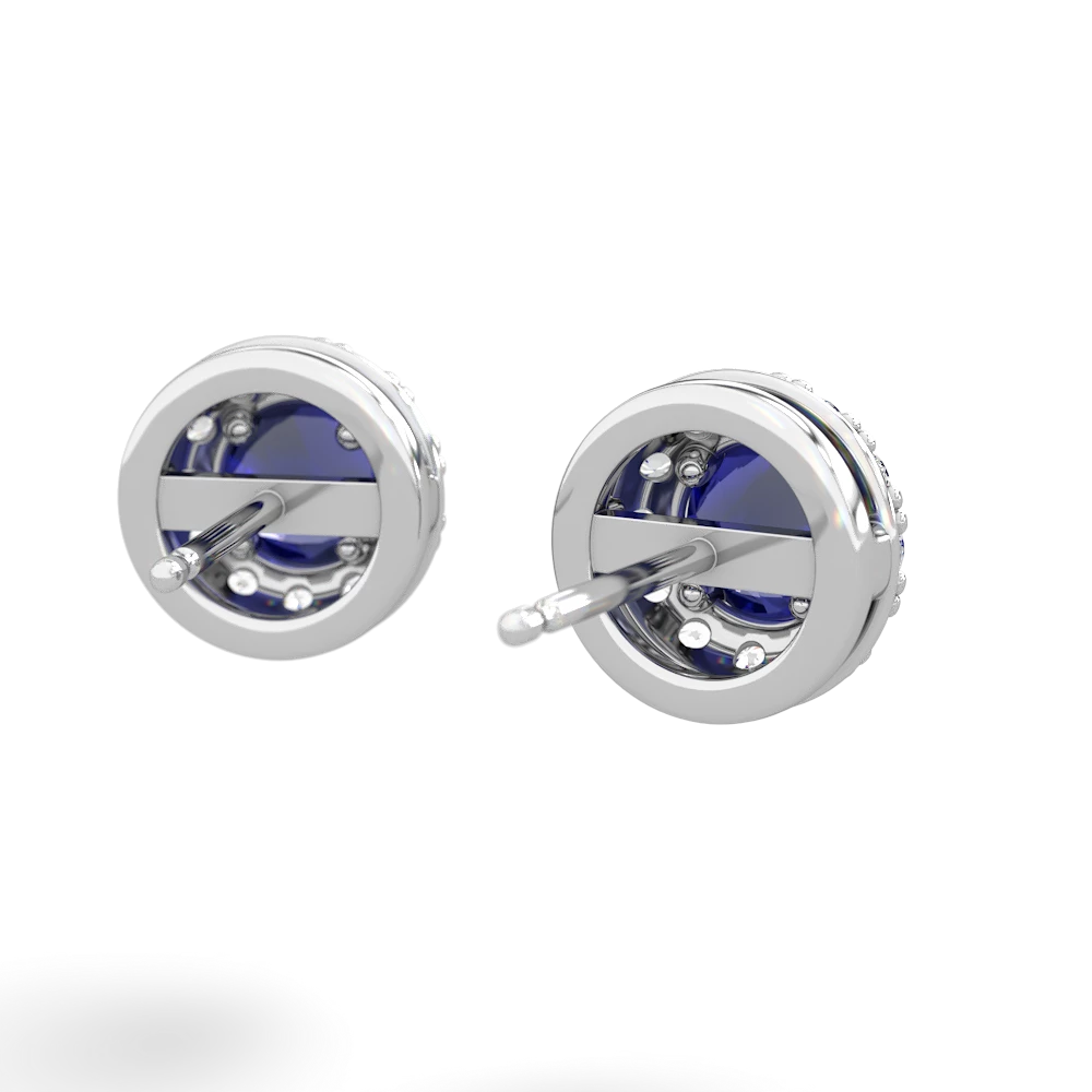 Lab Sapphire Diamond Halo 14K White Gold earrings E5370