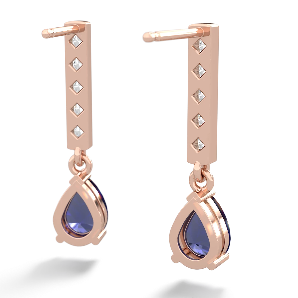 Lab Sapphire Art Deco Diamond Drop 14K Rose Gold earrings E5324