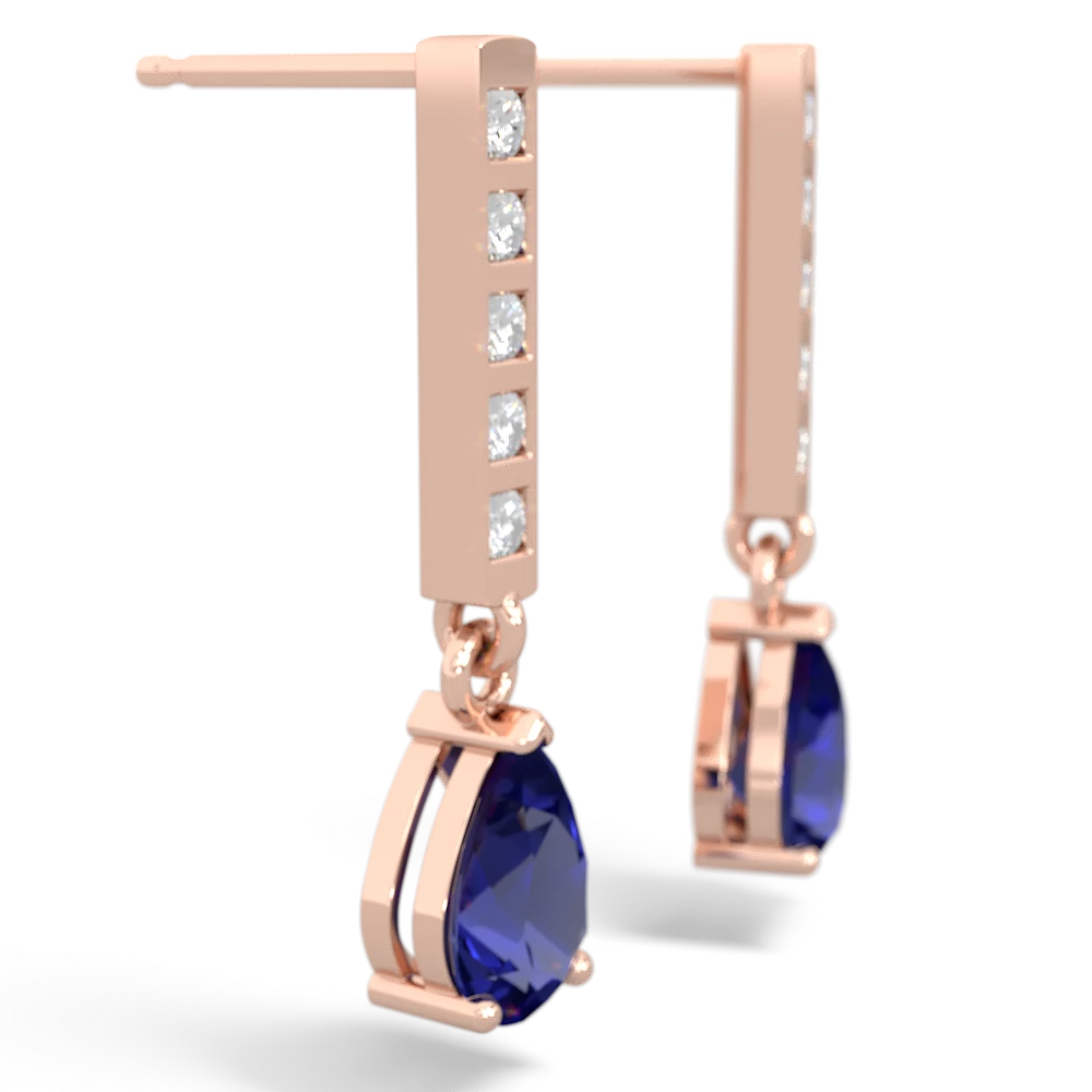 Lab Sapphire Art Deco Diamond Drop 14K Rose Gold earrings E5324