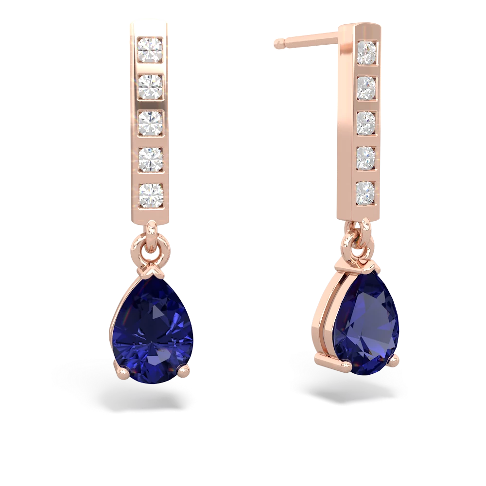 Lab Sapphire Art Deco Diamond Drop 14K Rose Gold earrings E5324