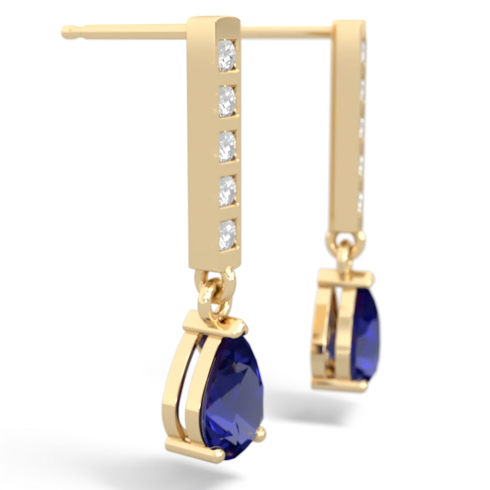 Lab Sapphire Art Deco Diamond Drop 14K Yellow Gold earrings E5324