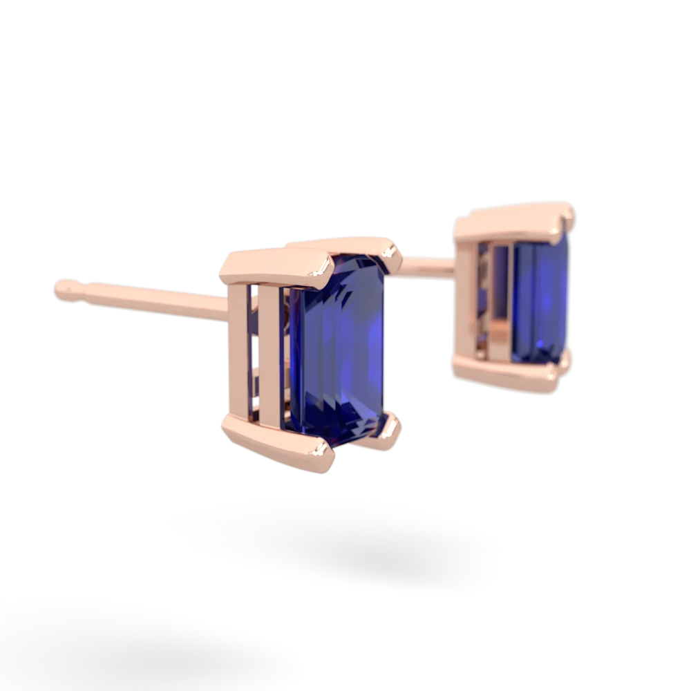 Lab Sapphire 6X4mm Emerald-Cut Stud 14K Rose Gold earrings E1855