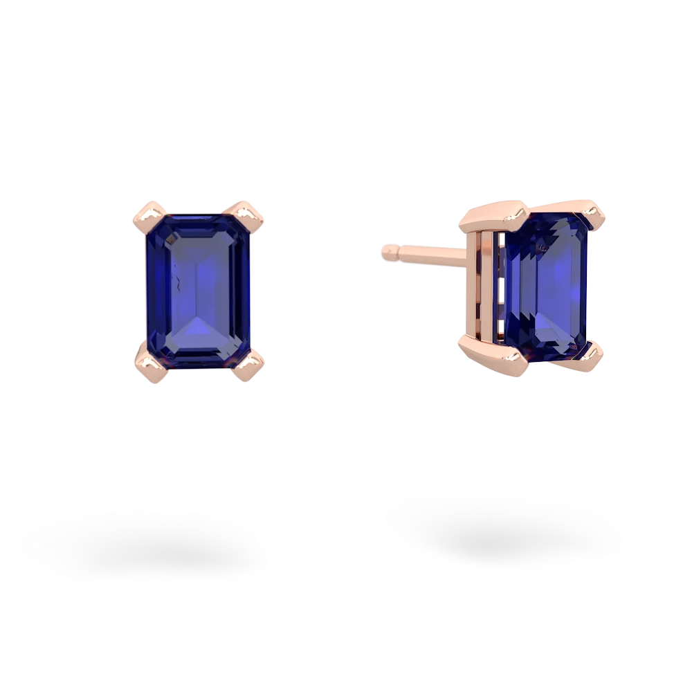 Lab Sapphire 6X4mm Emerald-Cut Stud 14K Rose Gold earrings E1855