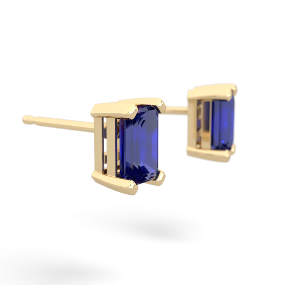 Lab Sapphire 6X4mm Emerald-Cut Stud 14K Yellow Gold earrings E1855