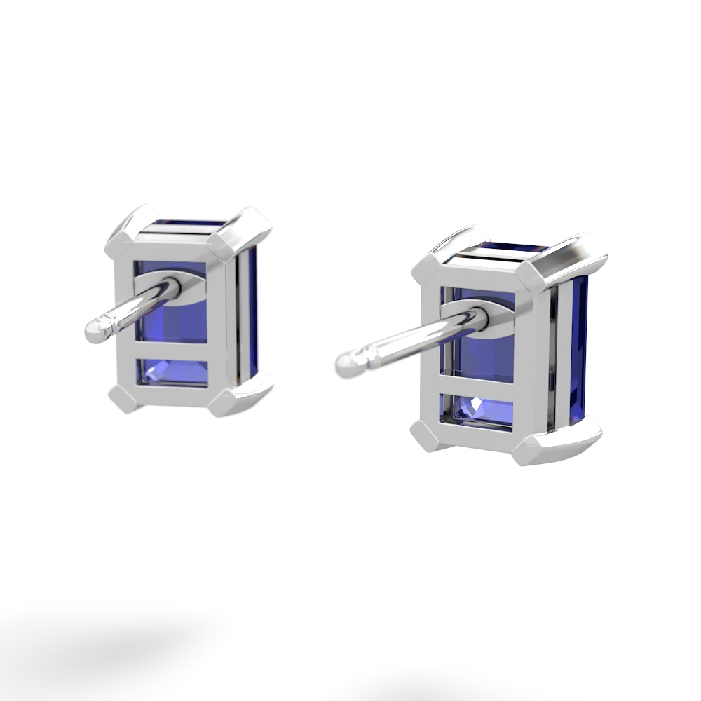 Lab Sapphire 7X5mm Emerald-Cut Stud 14K White Gold earrings E1856