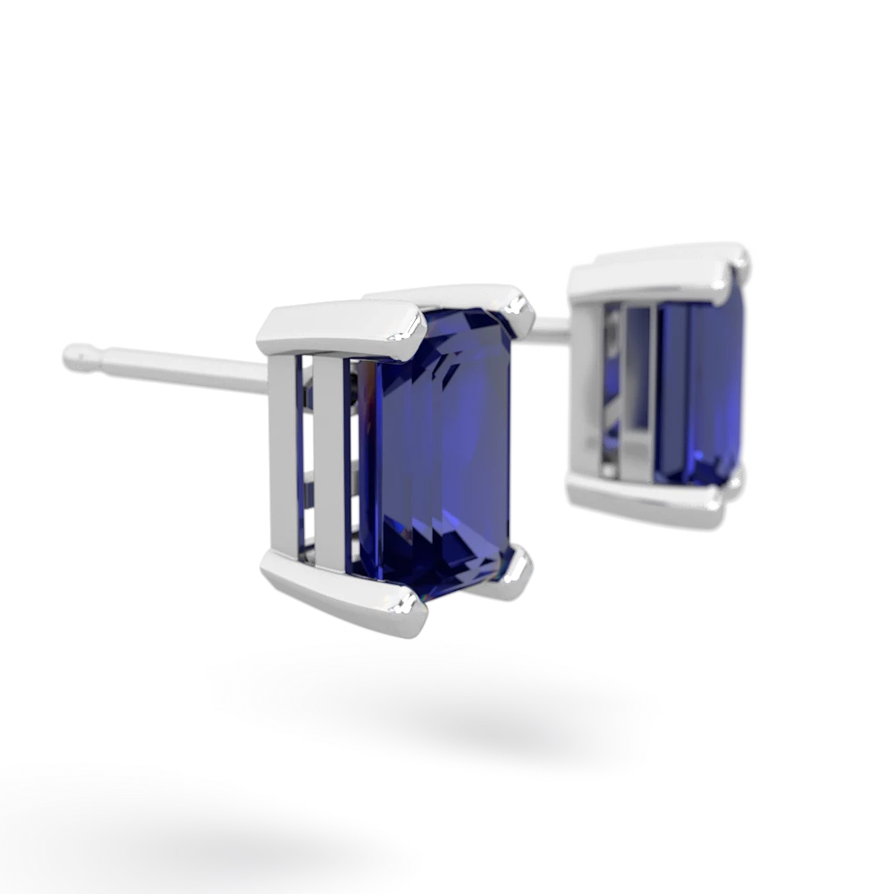 Lab Sapphire 7X5mm Emerald-Cut Stud 14K White Gold earrings E1856