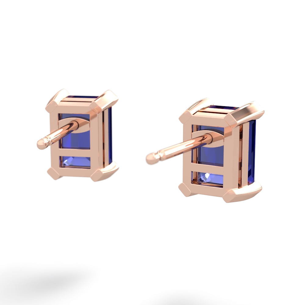 Lab Sapphire 7X5mm Emerald-Cut Stud 14K Rose Gold earrings E1856