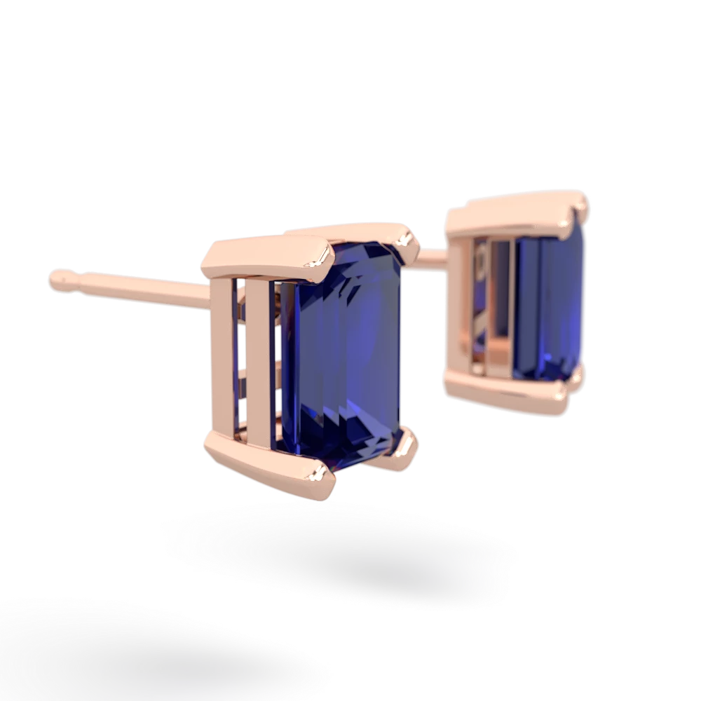 Lab Sapphire 7X5mm Emerald-Cut Stud 14K Rose Gold earrings E1856