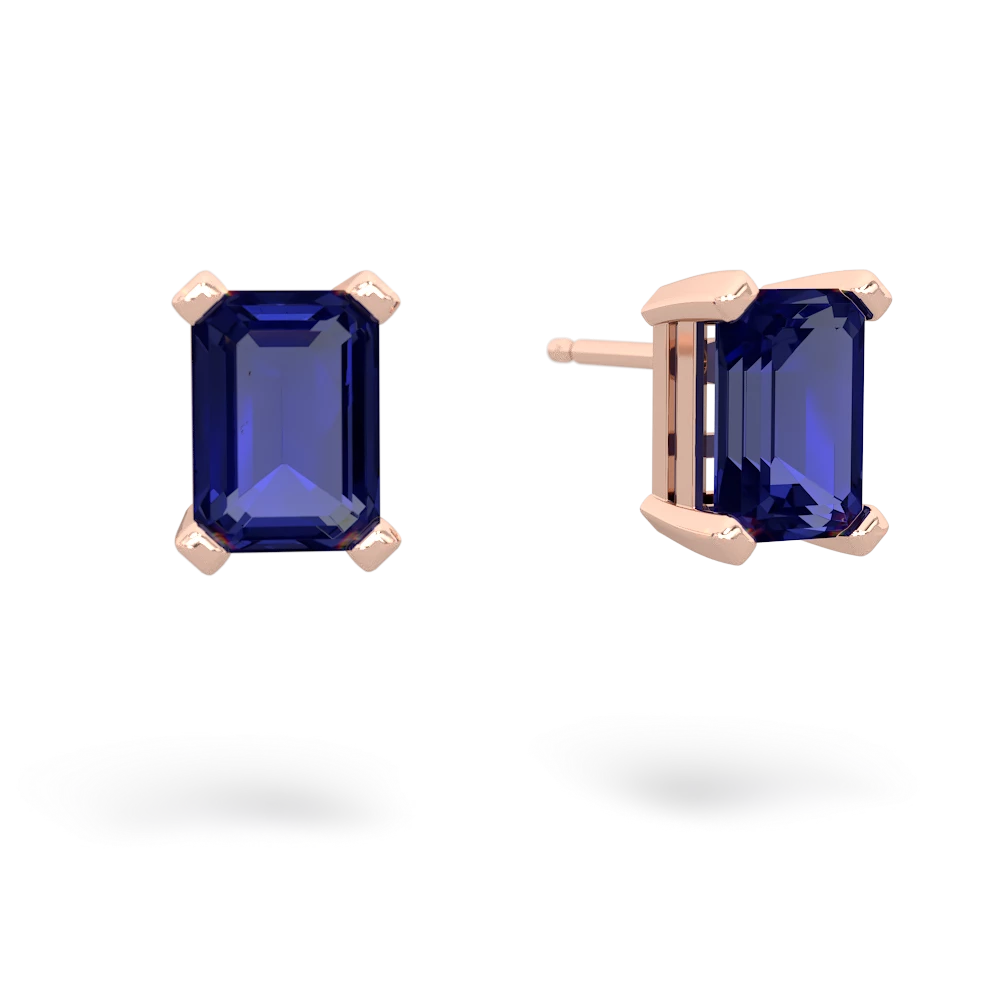 Lab Sapphire 7X5mm Emerald-Cut Stud 14K Rose Gold earrings E1856