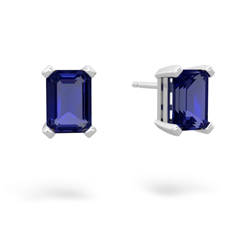 Lab Sapphire 7X5mm Emerald-Cut Stud 14K White Gold earrings E1856