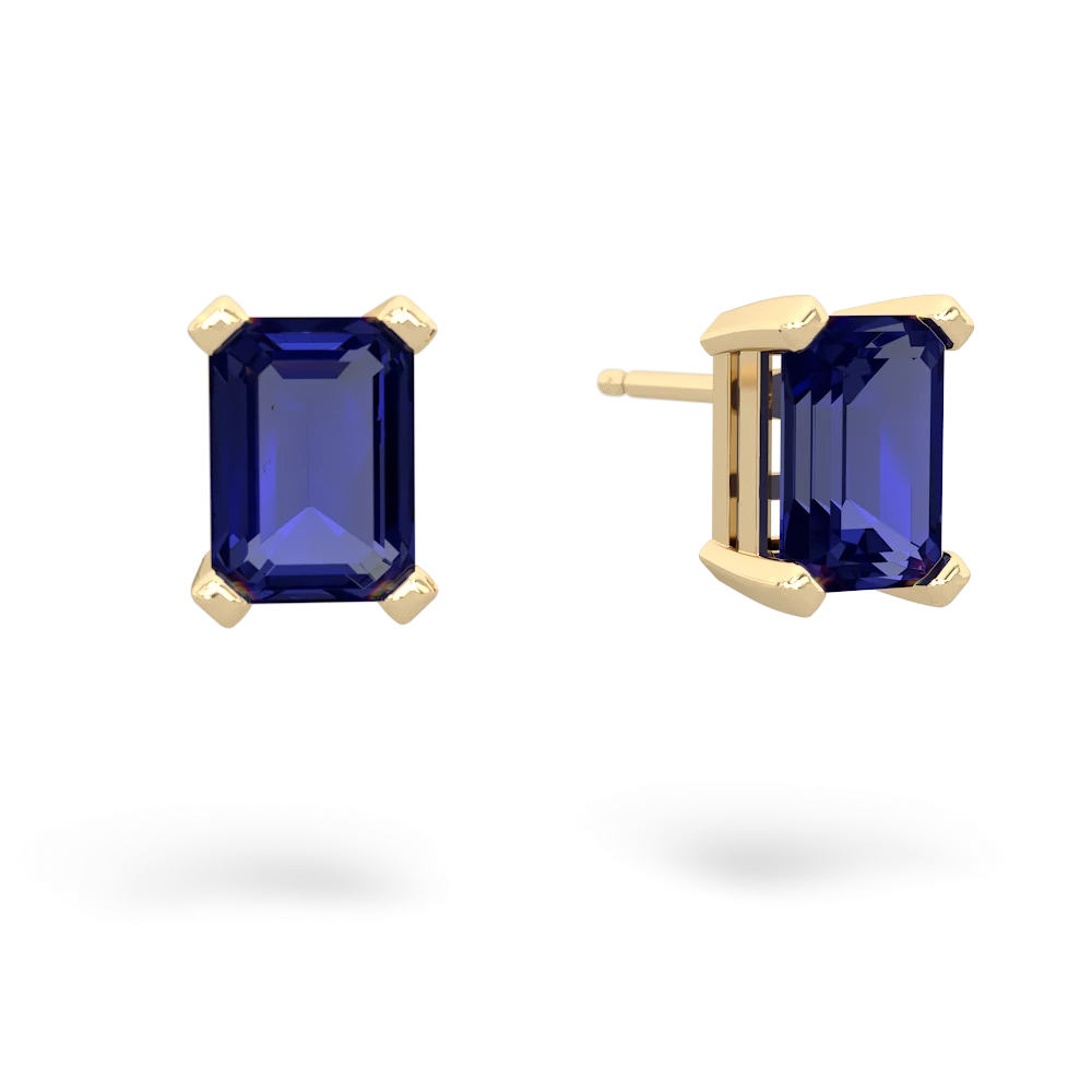 Lab Sapphire 7X5mm Emerald-Cut Stud 14K Yellow Gold earrings E1856