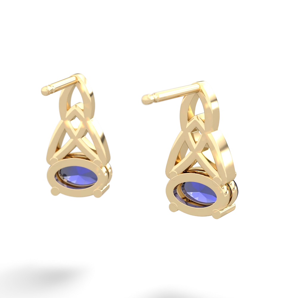 Lab Sapphire Celtic Trinity Knot 14K Yellow Gold earrings E2389