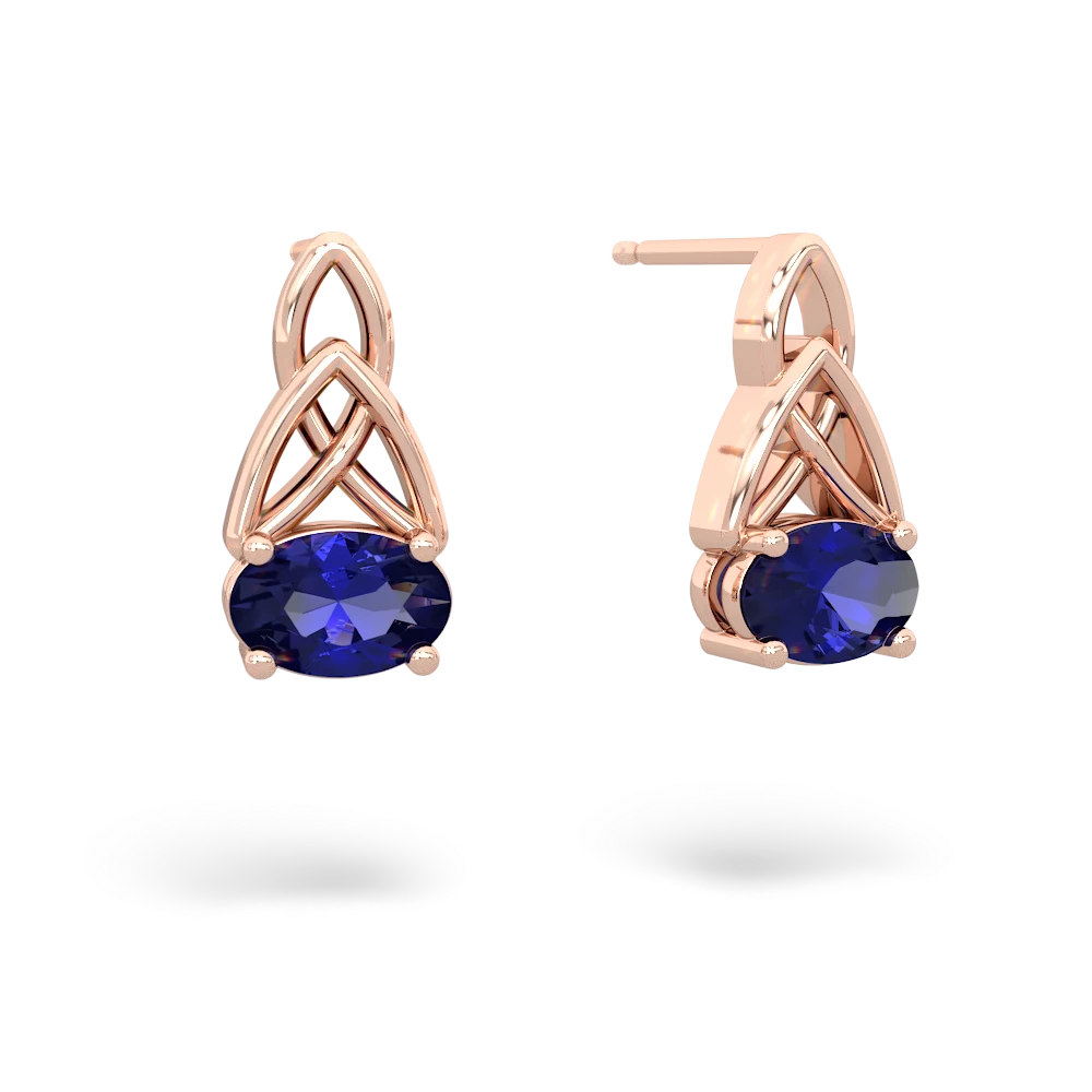 Lab Sapphire Celtic Trinity Knot 14K Rose Gold earrings E2389