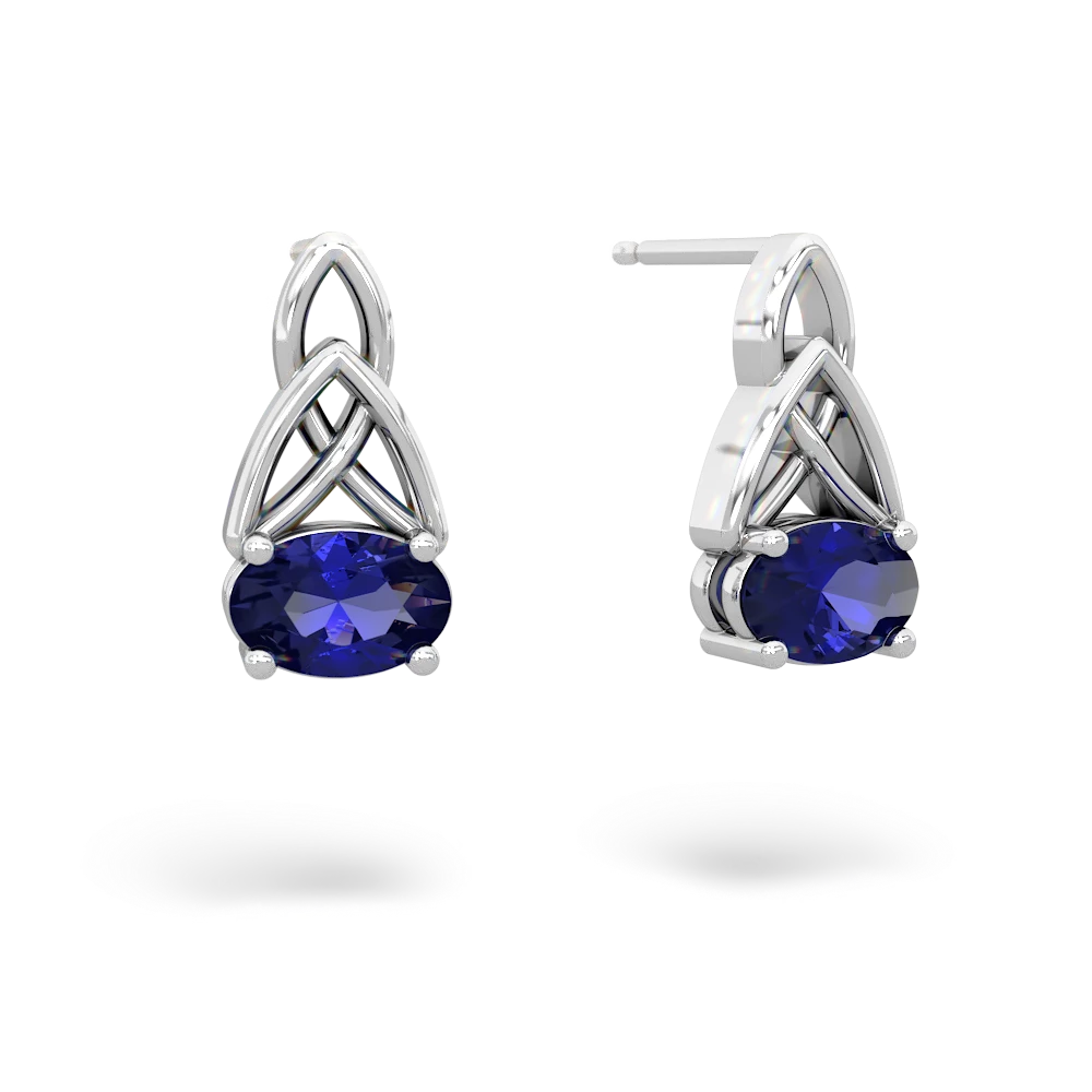 Lab Sapphire Celtic Trinity Knot 14K White Gold earrings E2389