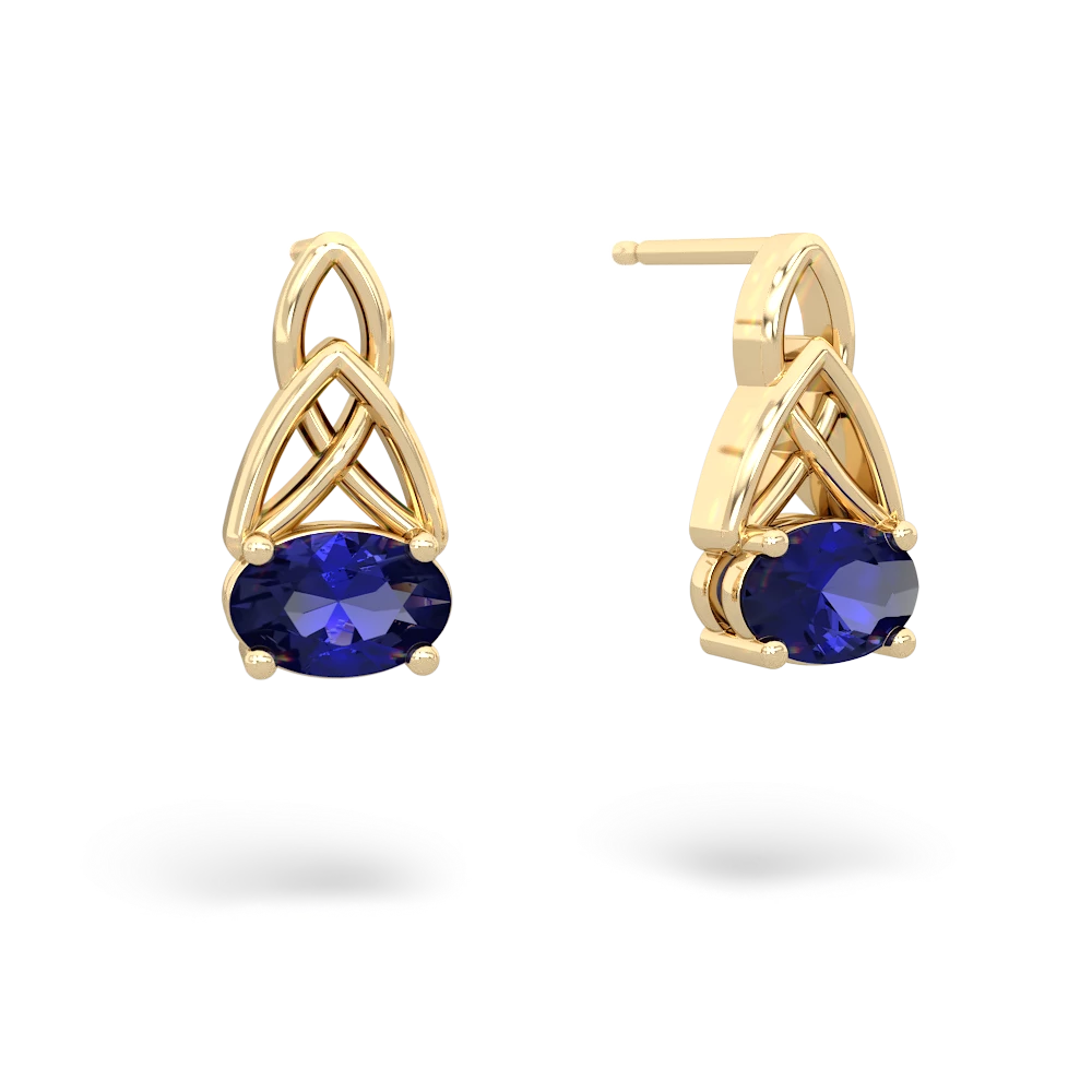 Lab Sapphire Celtic Trinity Knot 14K Yellow Gold earrings E2389