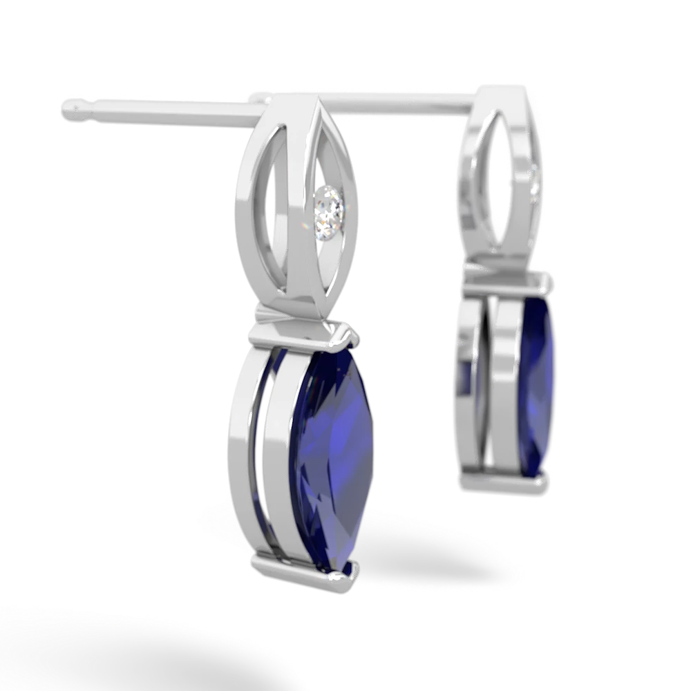Lab Sapphire Marquise Drop 14K White Gold earrings E5333