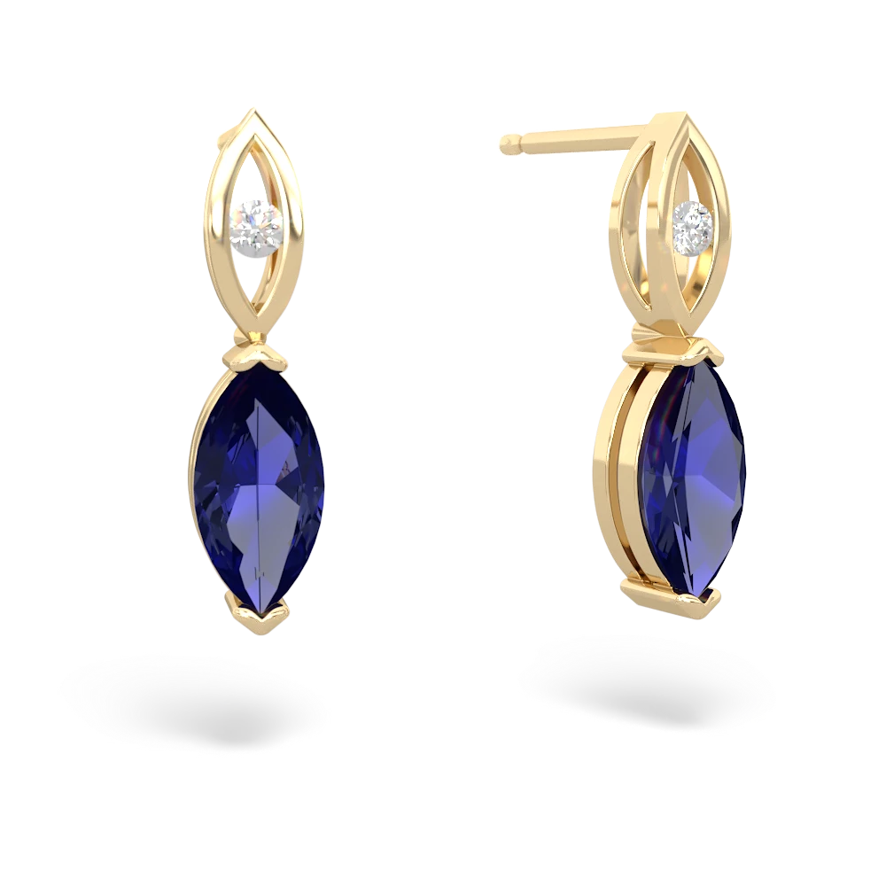 Lab Sapphire Marquise Drop 14K Yellow Gold earrings E5333