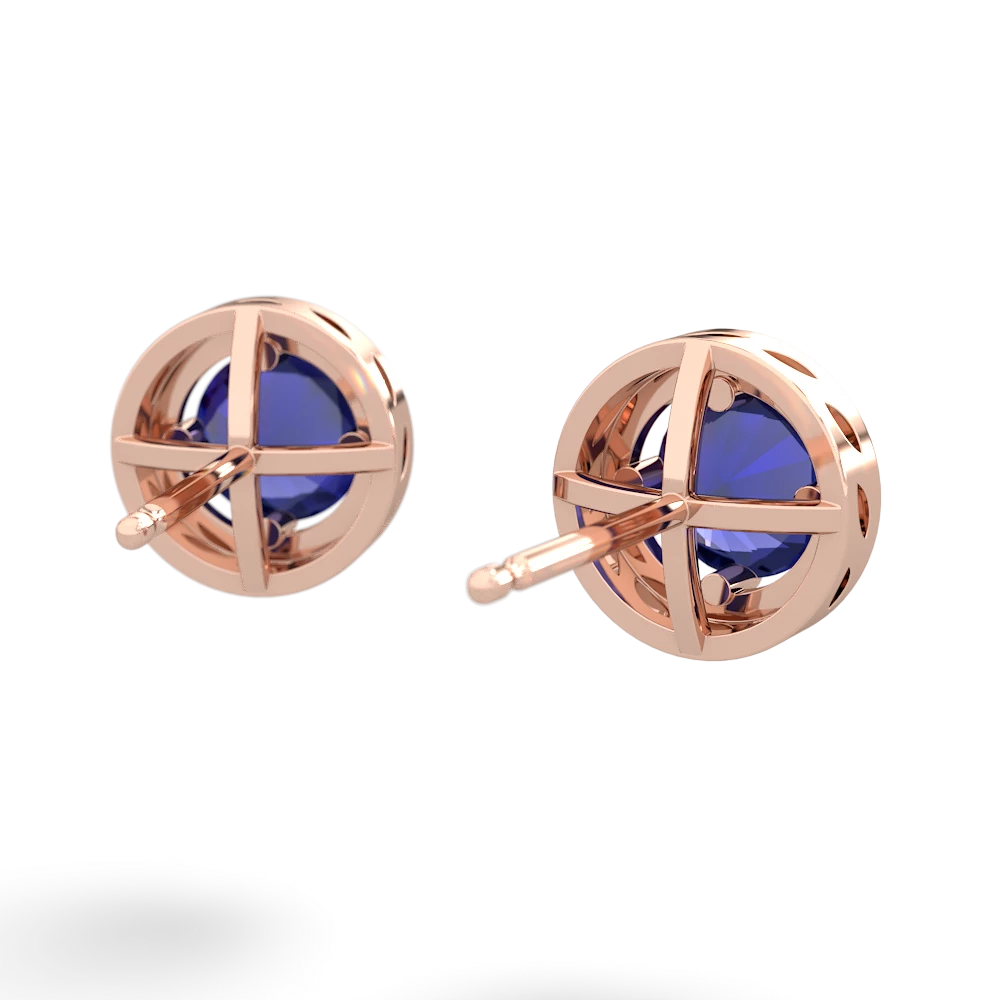 Lab Sapphire Halo 14K Rose Gold earrings E5320
