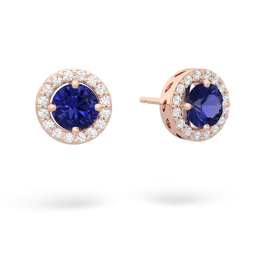 Lab Sapphire Halo 14K Rose Gold earrings E5320