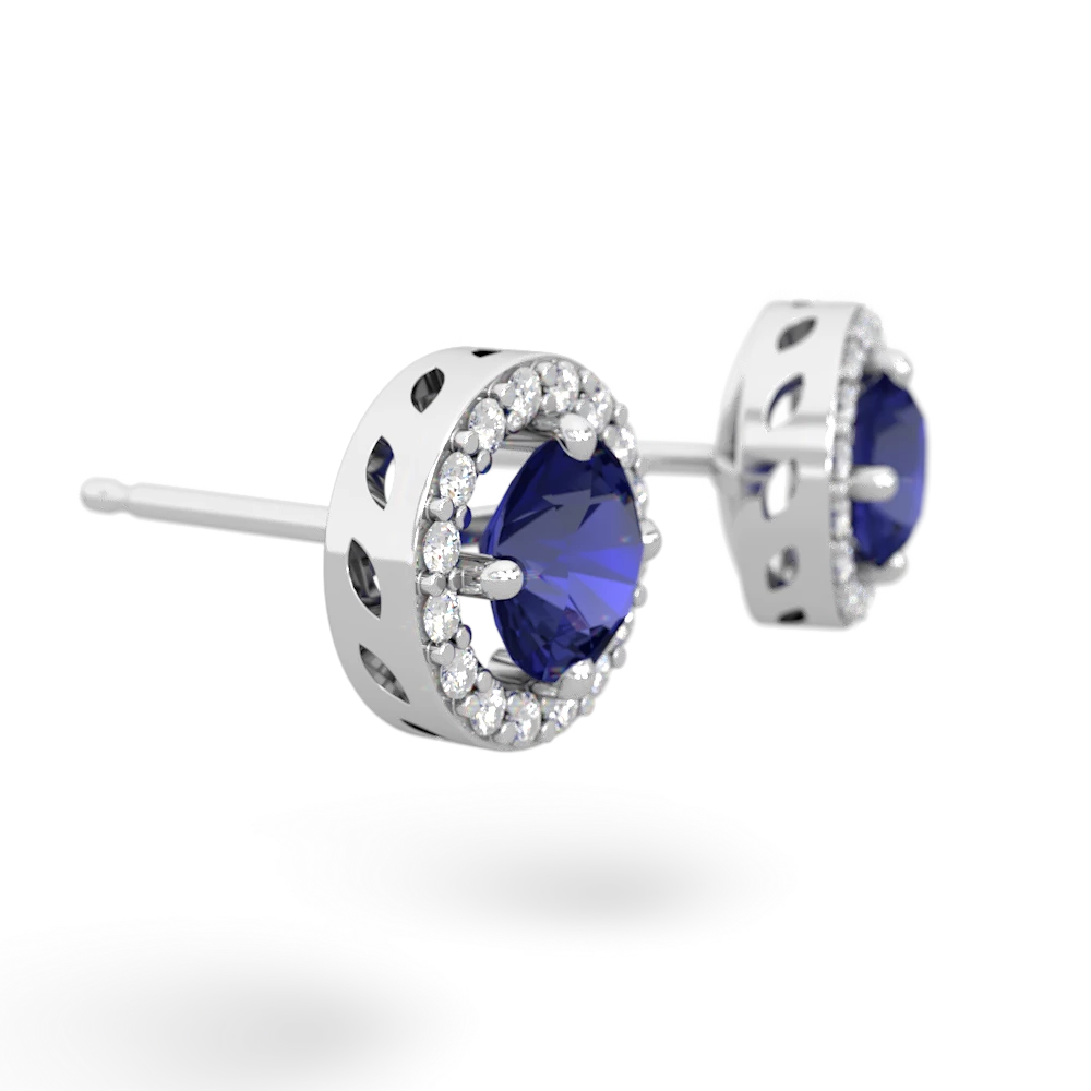 Lab Sapphire Halo 14K White Gold earrings E5320