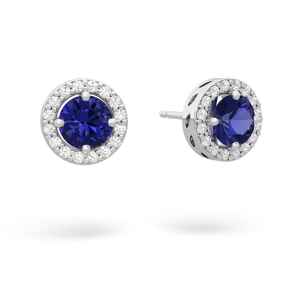 Lab Sapphire Halo 14K White Gold earrings E5320