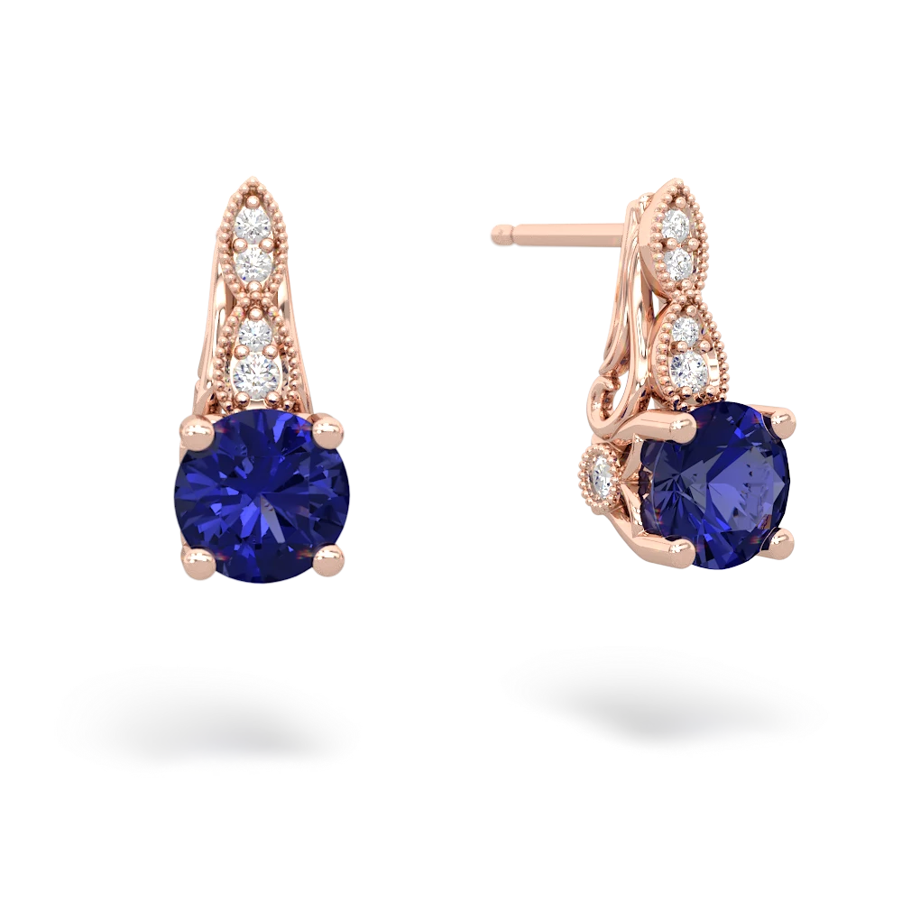 Lab Sapphire Antique Elegance 14K Rose Gold earrings E3100