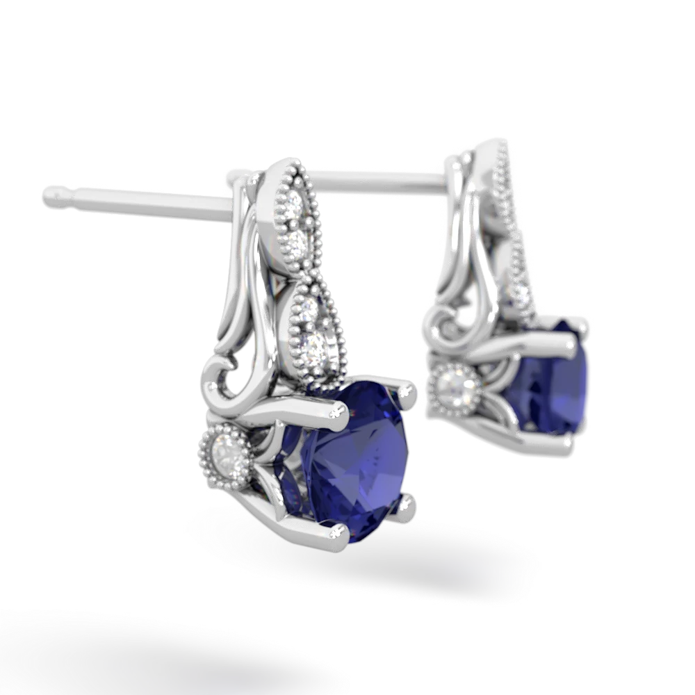 Lab Sapphire Antique Elegance 14K White Gold earrings E3100