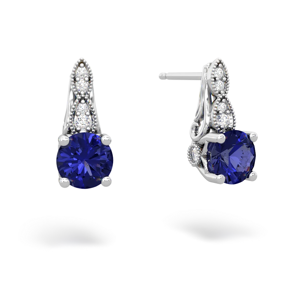 Lab Sapphire Antique Elegance 14K White Gold earrings E3100