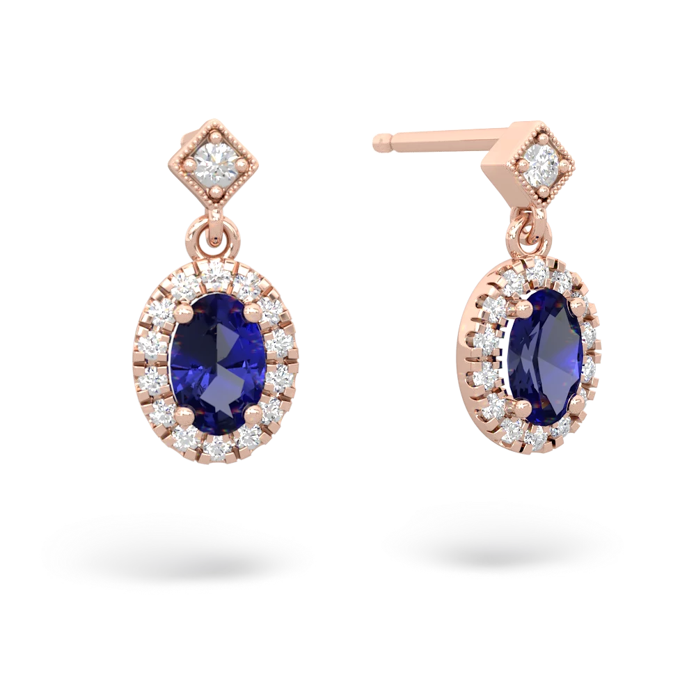 Lab Sapphire Antique-Style Halo 14K Rose Gold earrings E5720