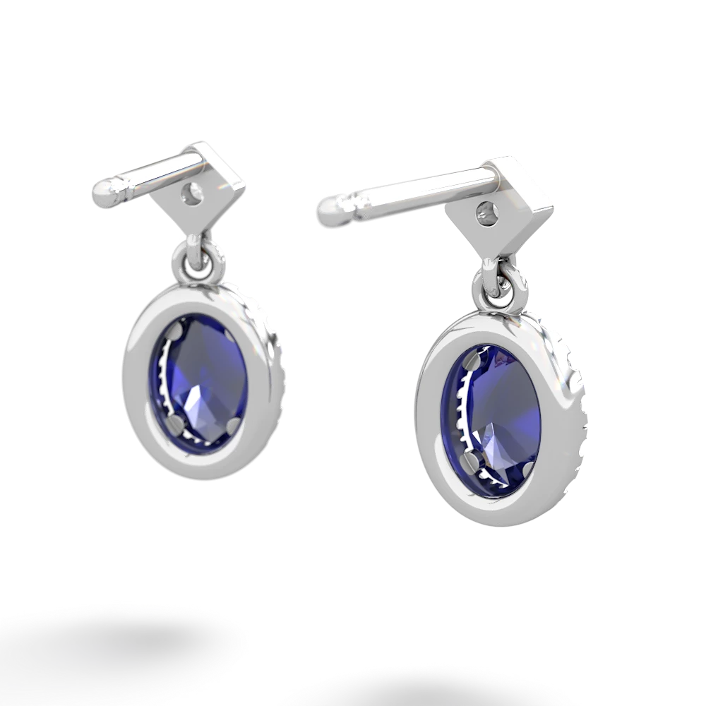 Lab Sapphire Antique-Style Halo 14K White Gold earrings E5720