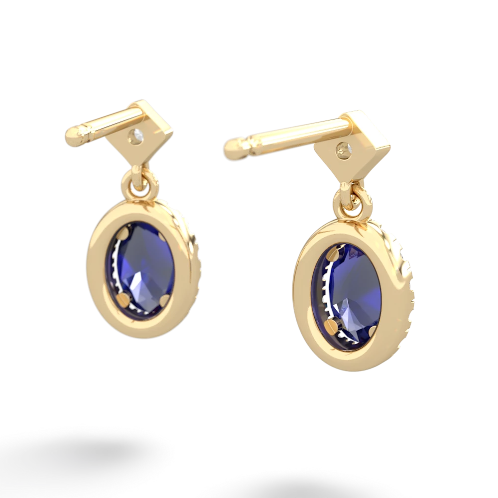 Lab Sapphire Antique-Style Halo 14K Yellow Gold earrings E5720