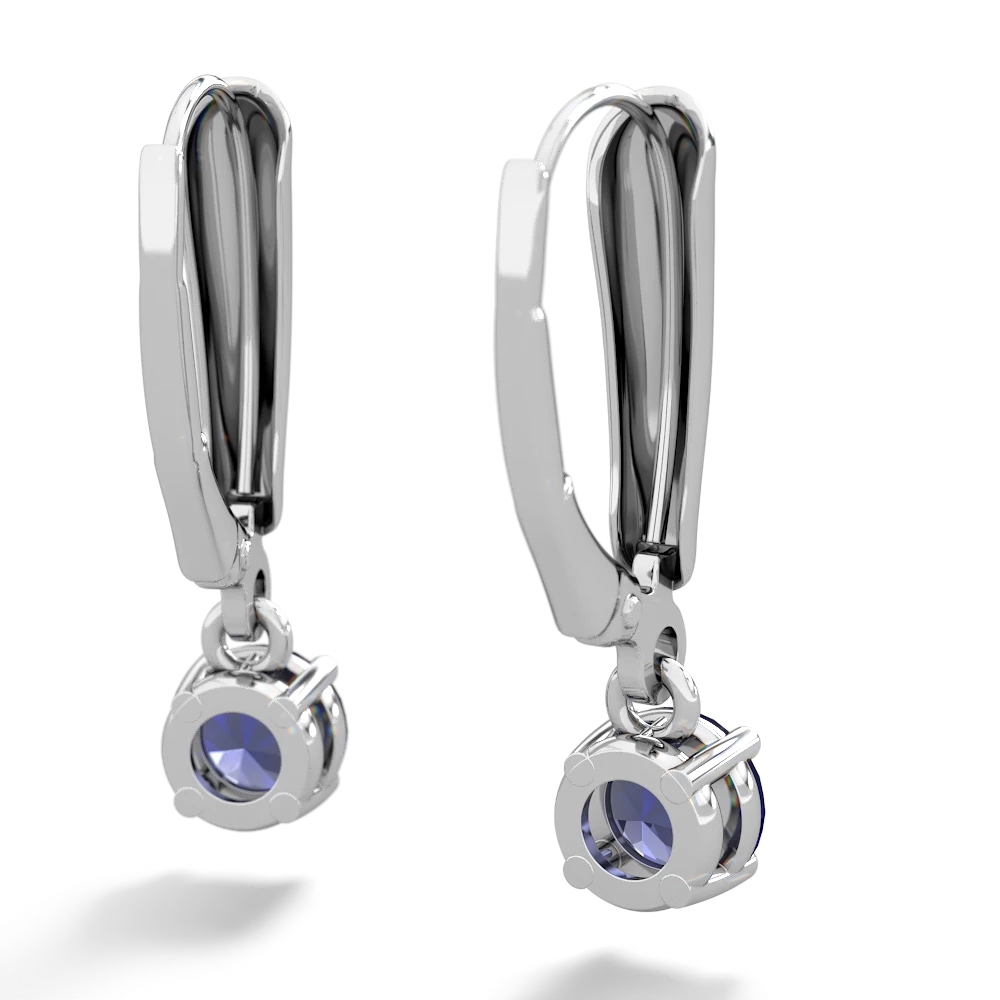 Lab Sapphire 5Mm Round Lever Back 14K White Gold earrings E2785
