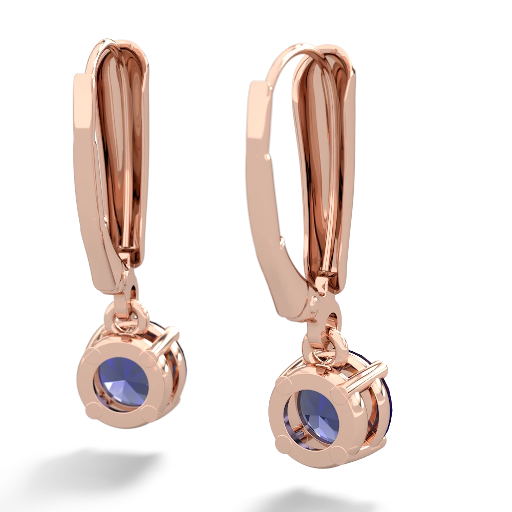 Lab Sapphire 6Mm  Round Lever Back 14K Rose Gold earrings E2786