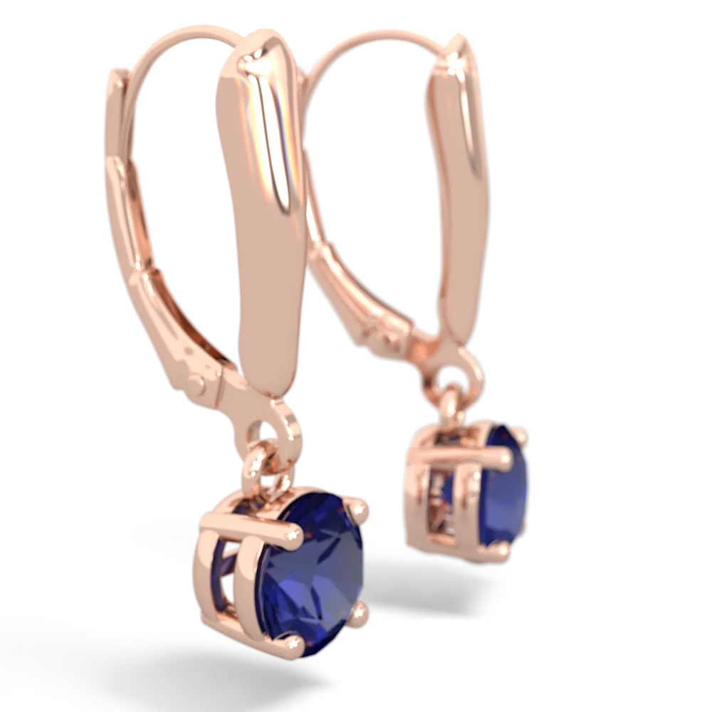 Lab Sapphire 6Mm  Round Lever Back 14K Rose Gold earrings E2786