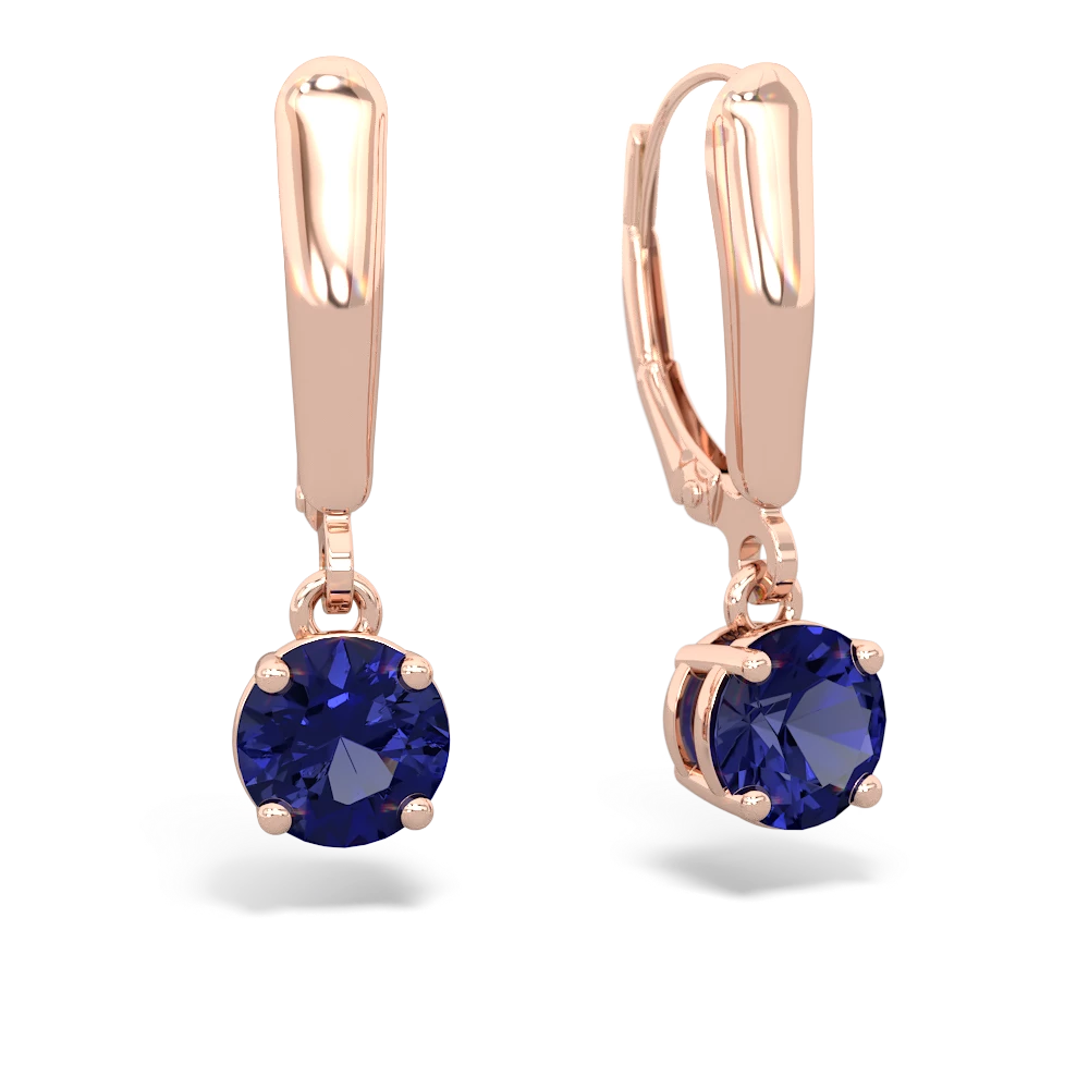 Lab Sapphire 6Mm  Round Lever Back 14K Rose Gold earrings E2786