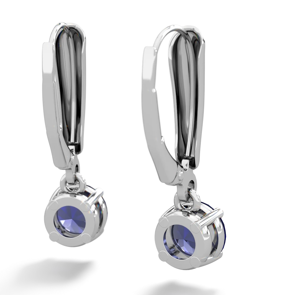 Lab Sapphire 6Mm  Round Lever Back 14K White Gold earrings E2786