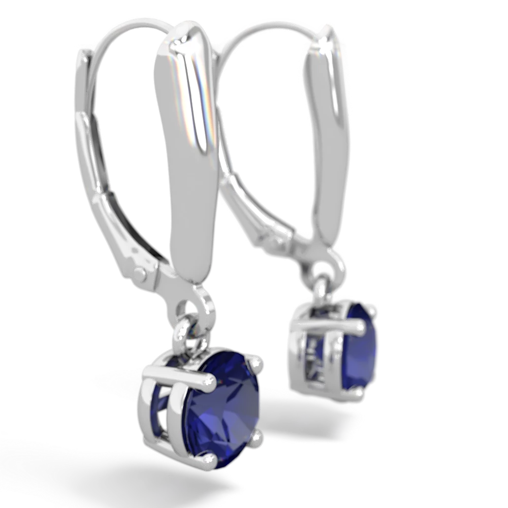 Lab Sapphire 6Mm  Round Lever Back 14K White Gold earrings E2786