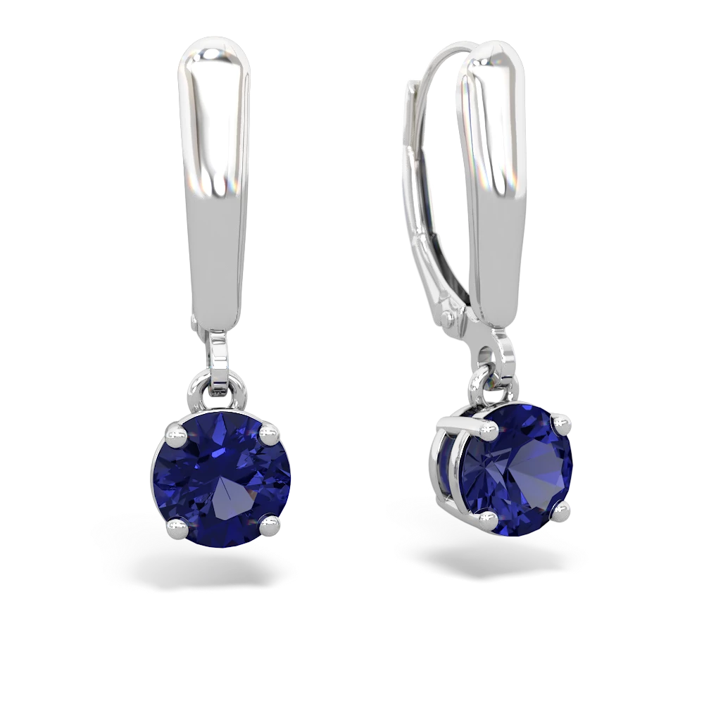 Lab Sapphire 6Mm  Round Lever Back 14K White Gold earrings E2786