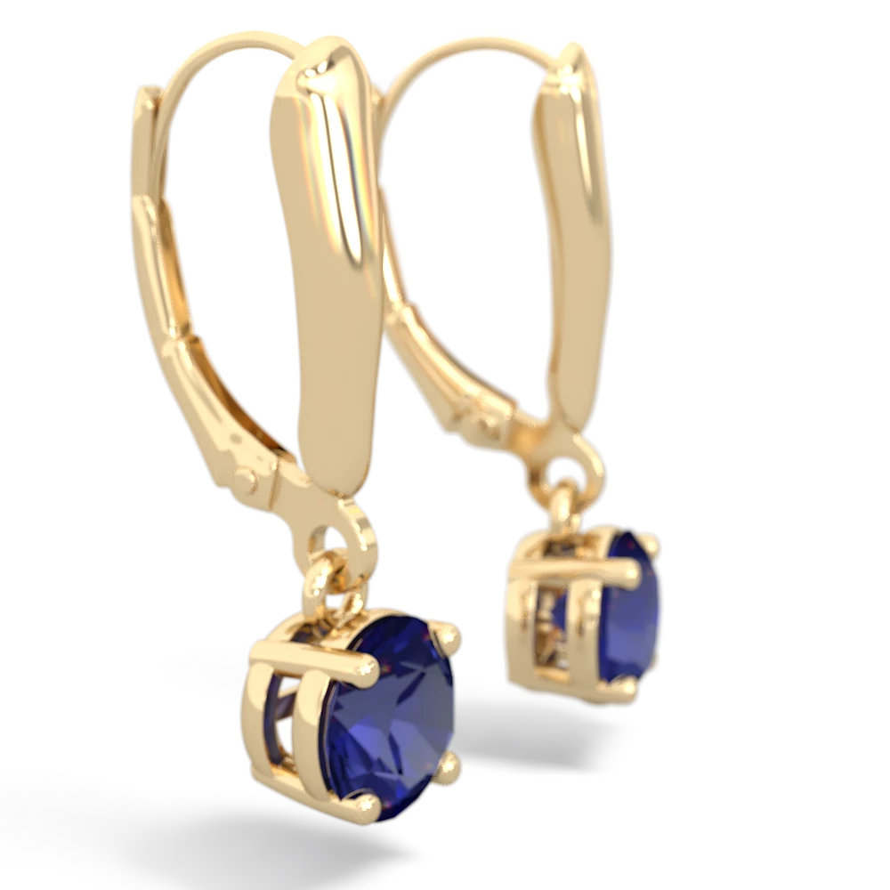 Lab Sapphire 6Mm  Round Lever Back 14K Yellow Gold earrings E2786