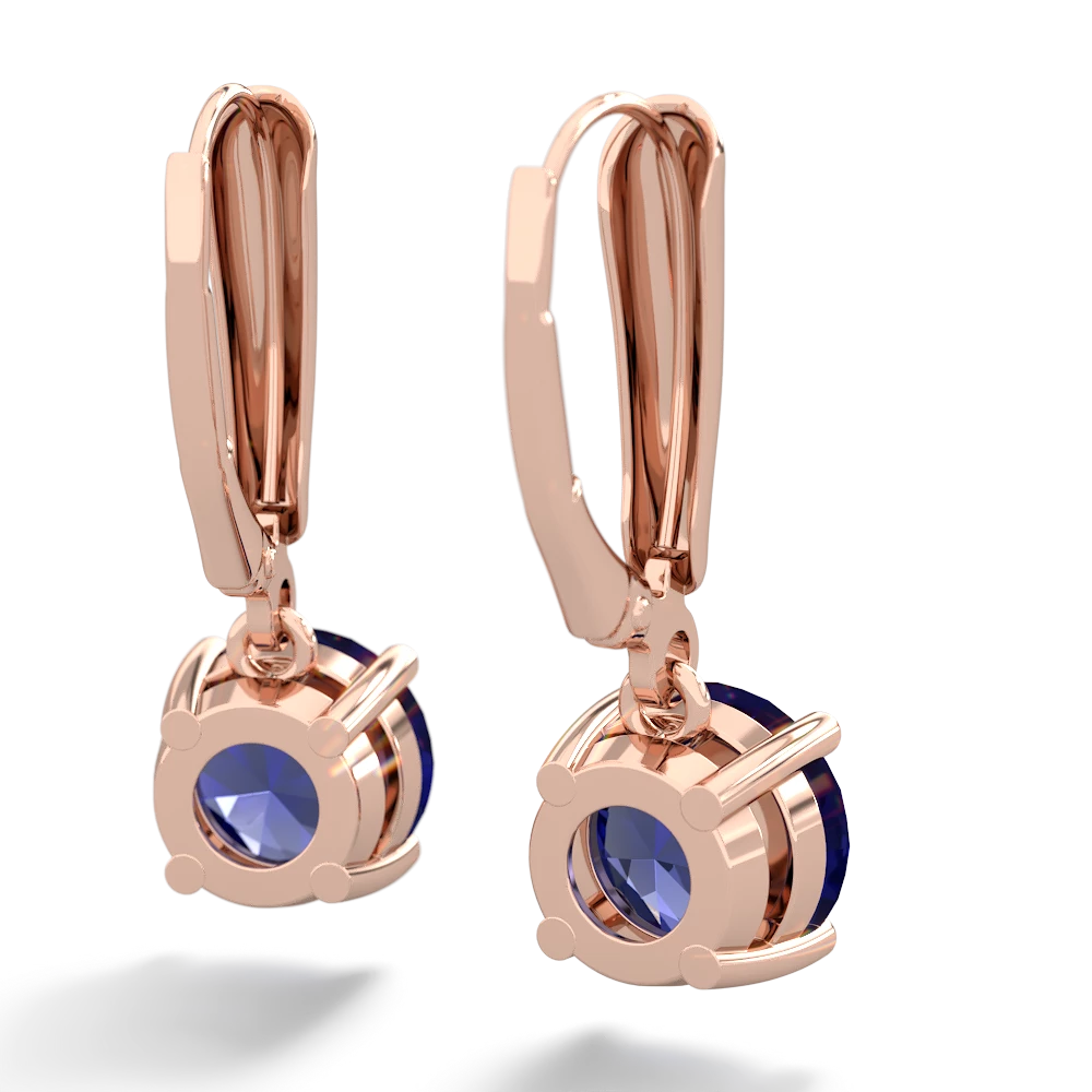 Lab Sapphire 8Mm  Round Lever Back 14K Rose Gold earrings E2788