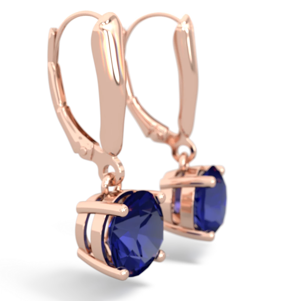 Lab Sapphire 8Mm  Round Lever Back 14K Rose Gold earrings E2788