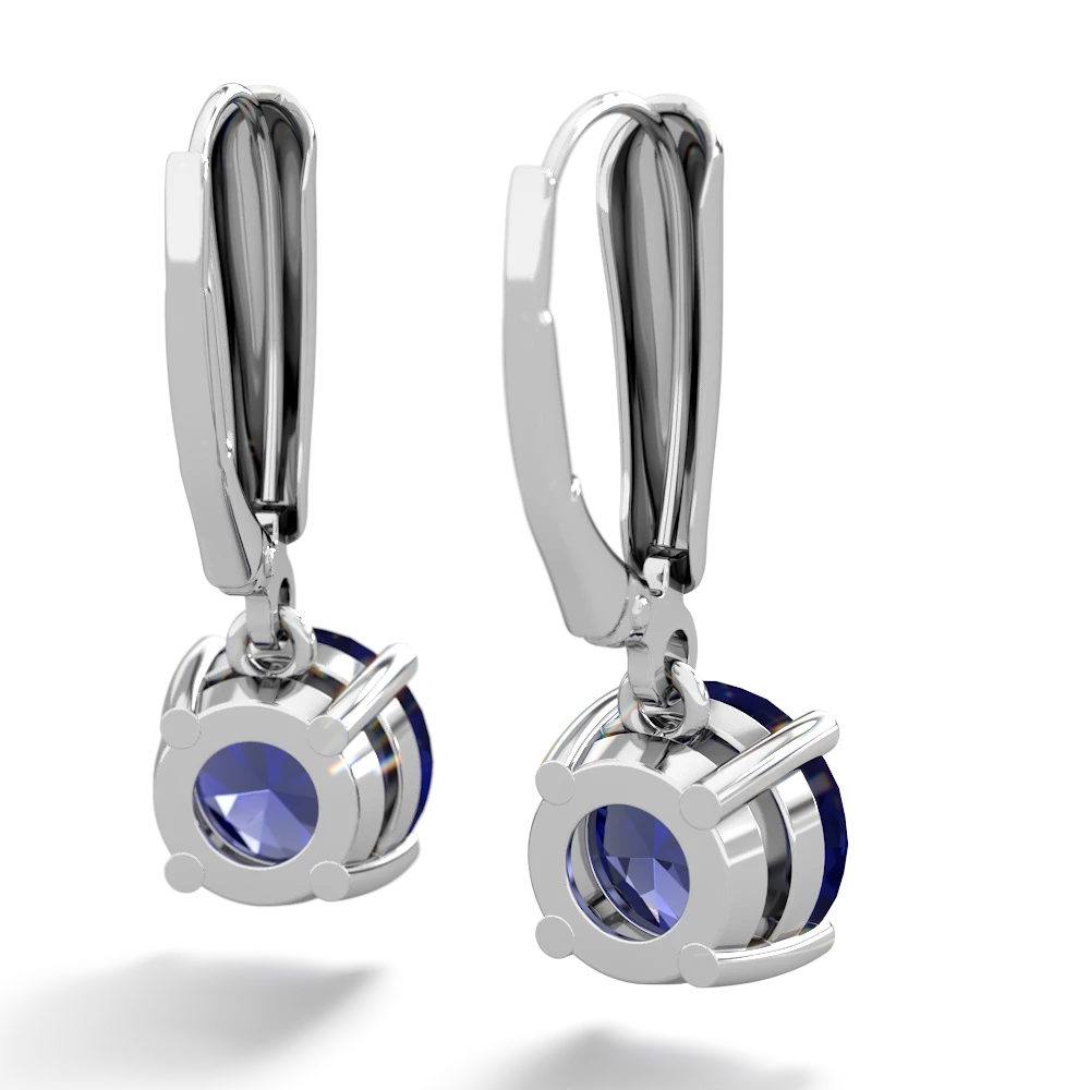 Lab Sapphire 8Mm  Round Lever Back 14K White Gold earrings E2788