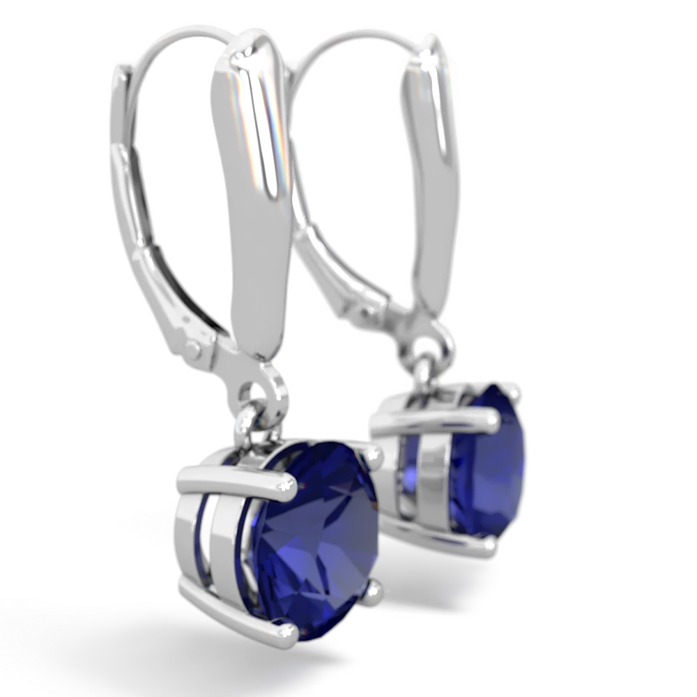 Lab Sapphire 8Mm  Round Lever Back 14K White Gold earrings E2788