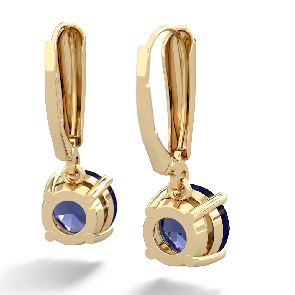 Lab Sapphire 8Mm  Round Lever Back 14K Yellow Gold earrings E2788
