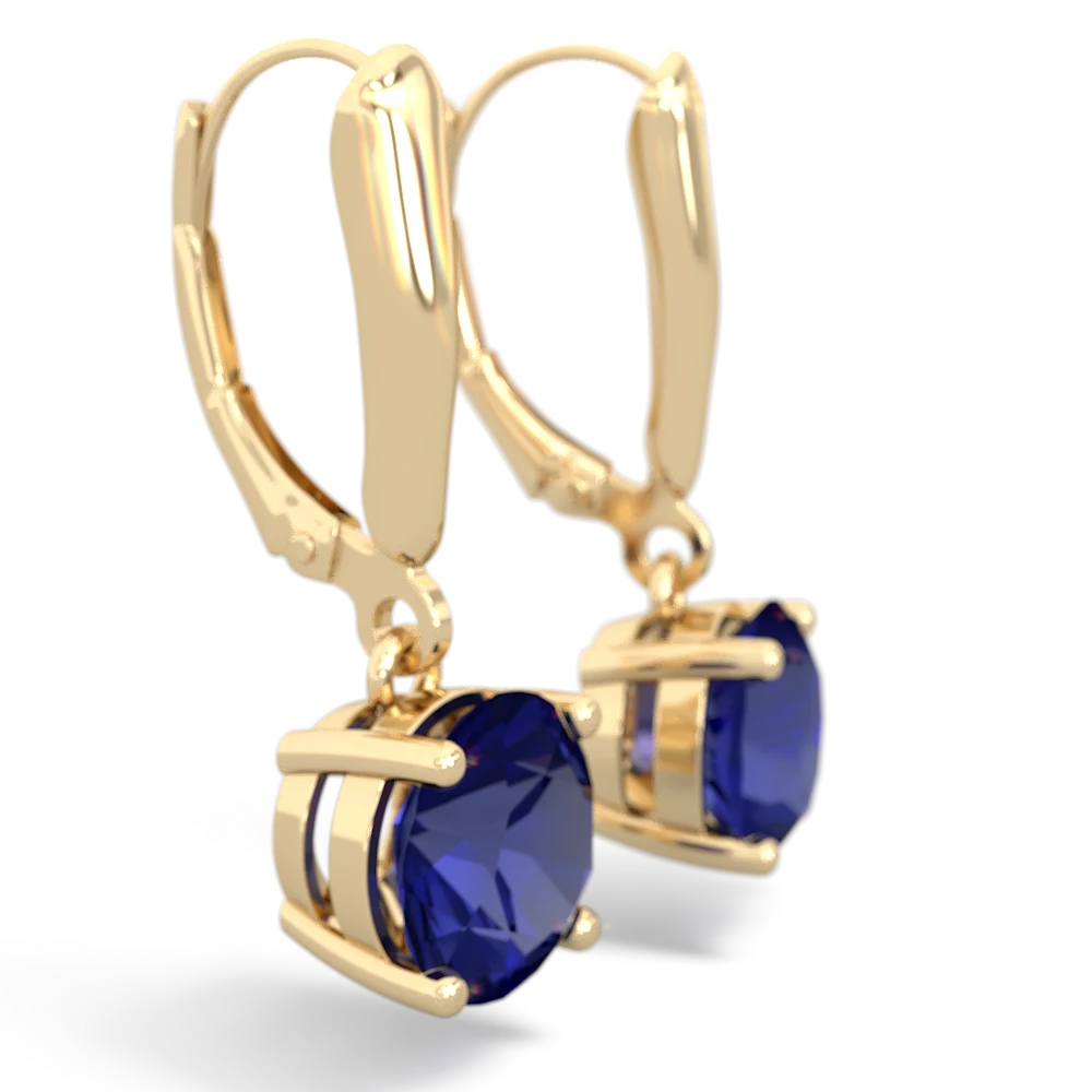 Lab Sapphire 8Mm  Round Lever Back 14K Yellow Gold earrings E2788